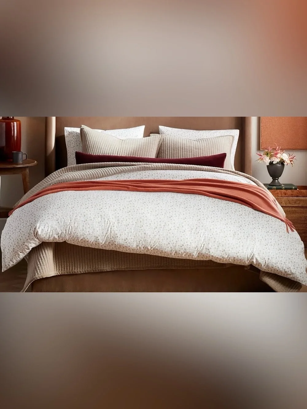 NWOT Quince Organic Crisp Percale Duvet Cover, King/Cal (Toffee Florette)